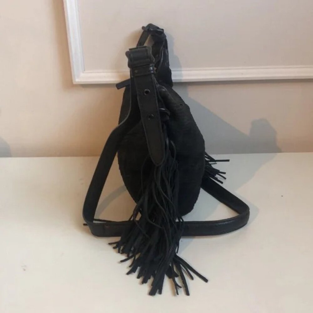 Ash Bo Black Python-Embossed Fringe Crossbody - image 3